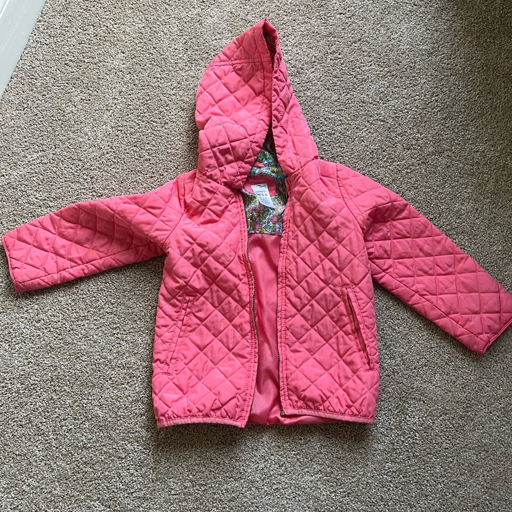 Carters size 5-6 light weight puffer jacket pink quilted